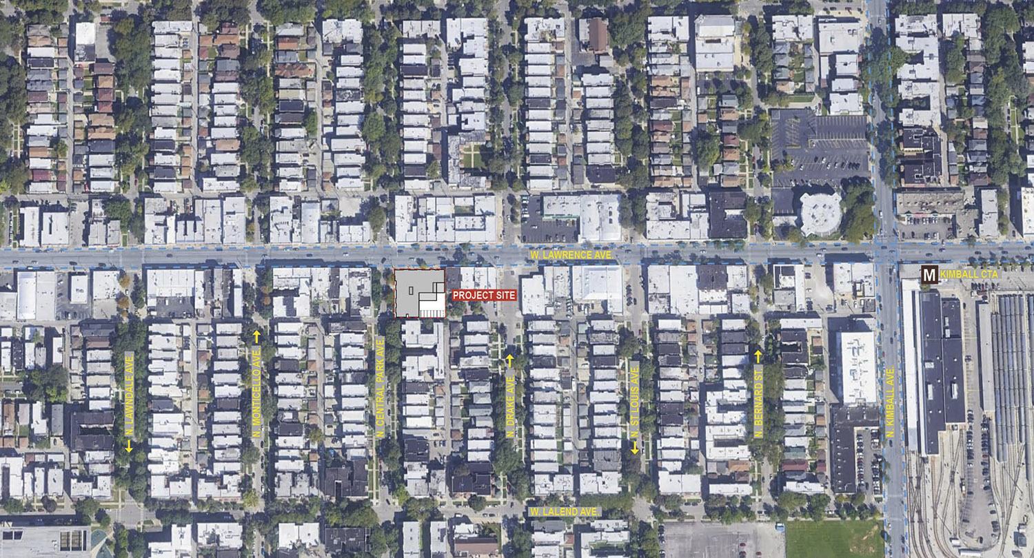 Aerial Site Context Map for 3557 W Lawrence Avenue. Image by Skender