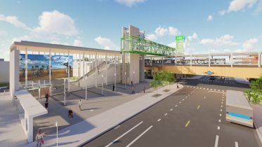 Aerial View of Damen CTA Green Line Station. Rendering by Perkins + Will