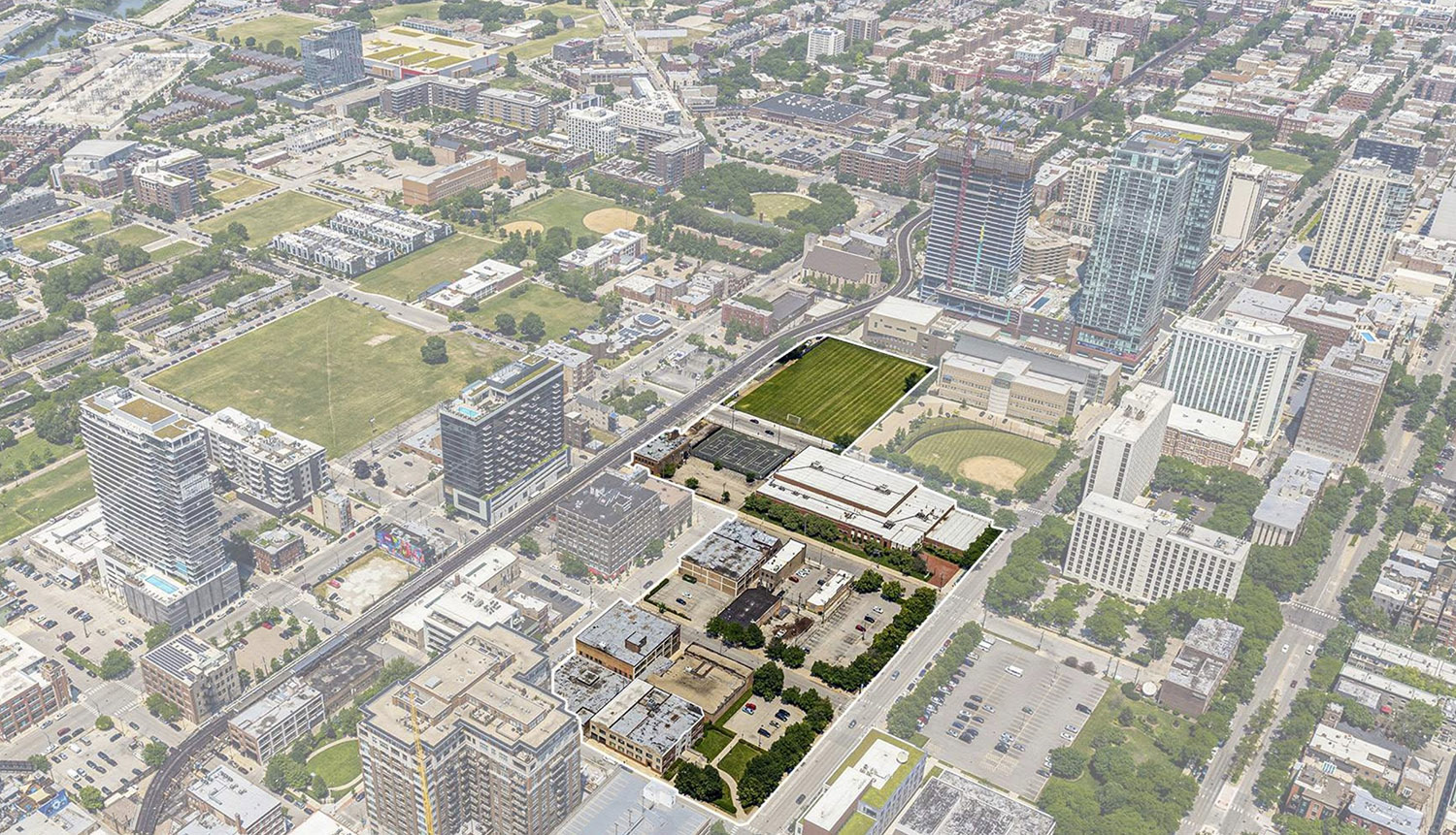 Aerial View of North Union Site. Image by Hartshorne Plunkard Architecture