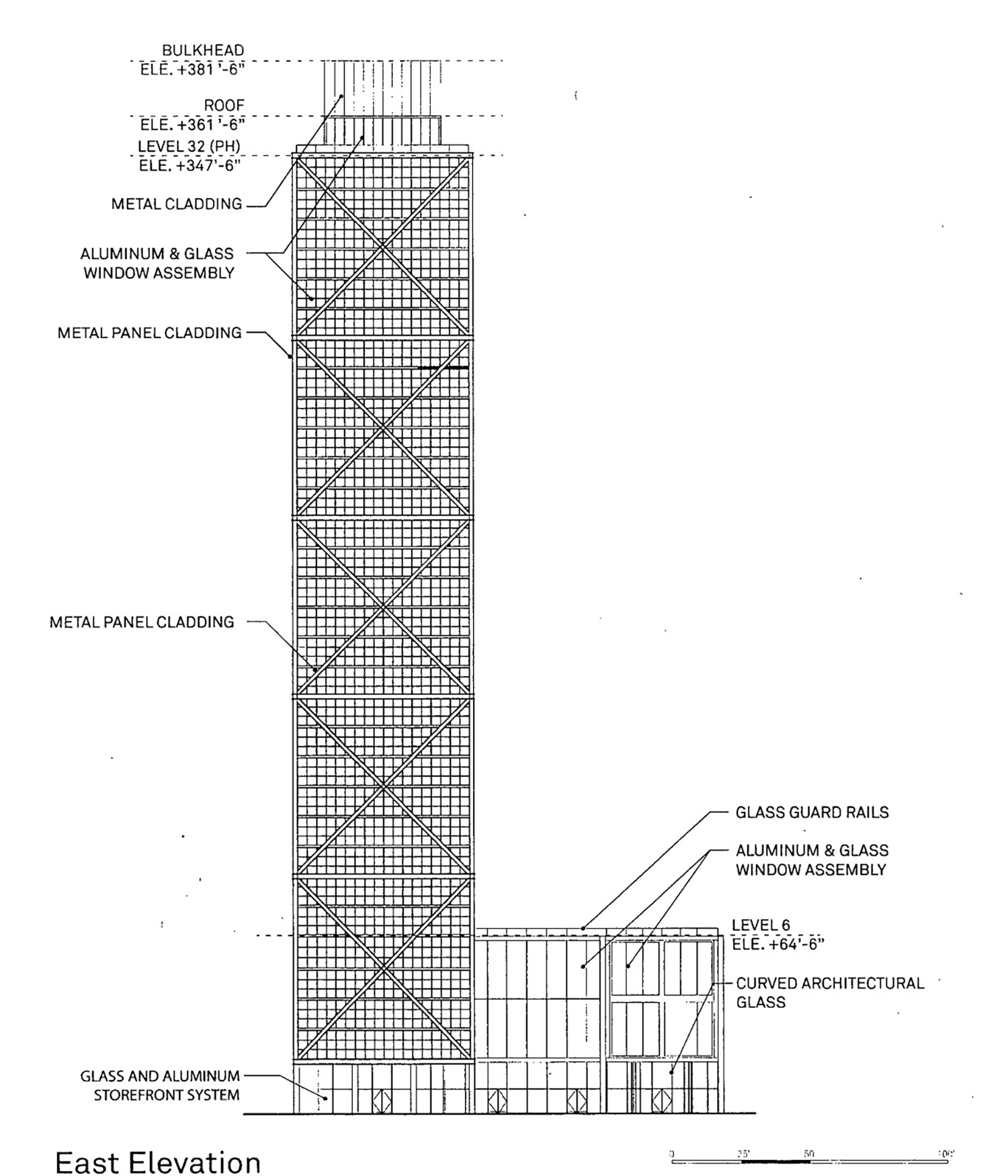 East Elevation for 1201 W Fulton Market. Drawing by Morris Adjmi Architects