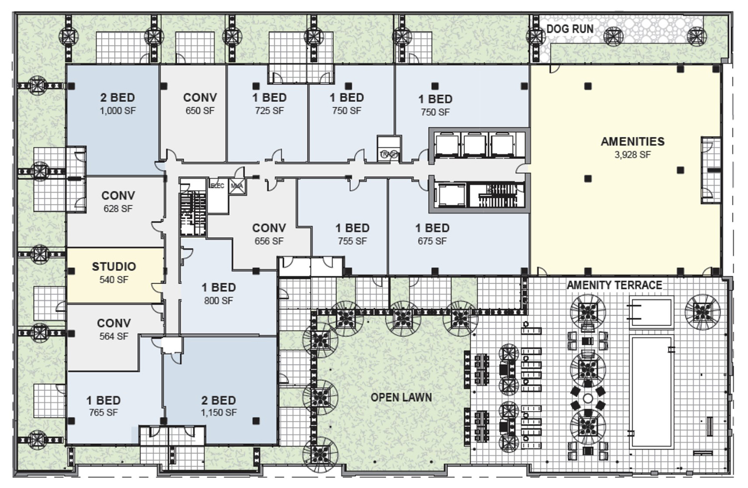 Fourth Floor Plan for 160 N Elizabeth Street. Drawing by Thomas Roszak Architecture