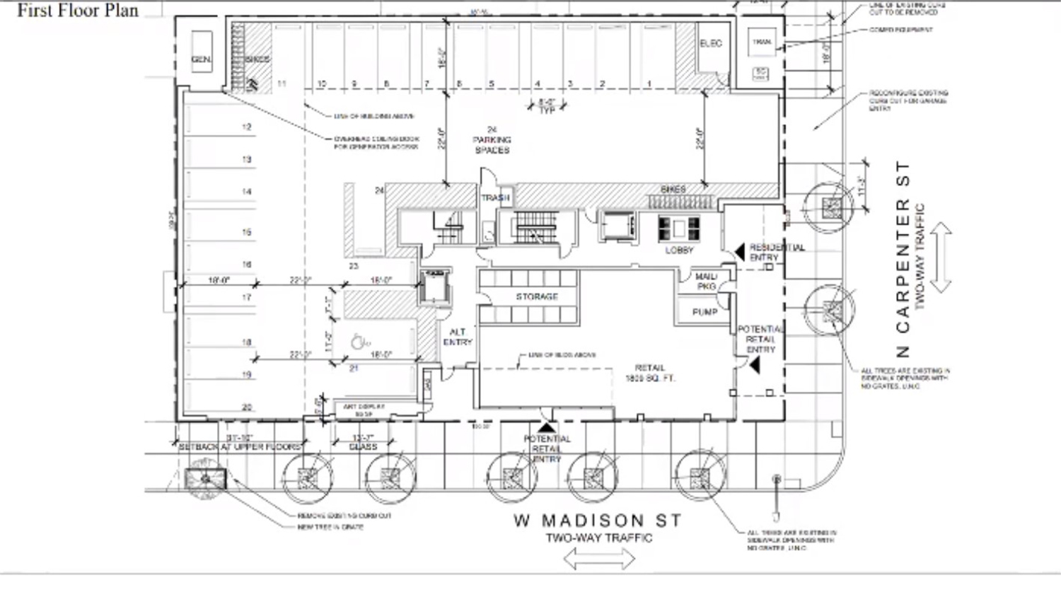 Ground Floor Plan for 6 N Carpenter Street. Drawing by Sullivan Goulette Wilson Architects
