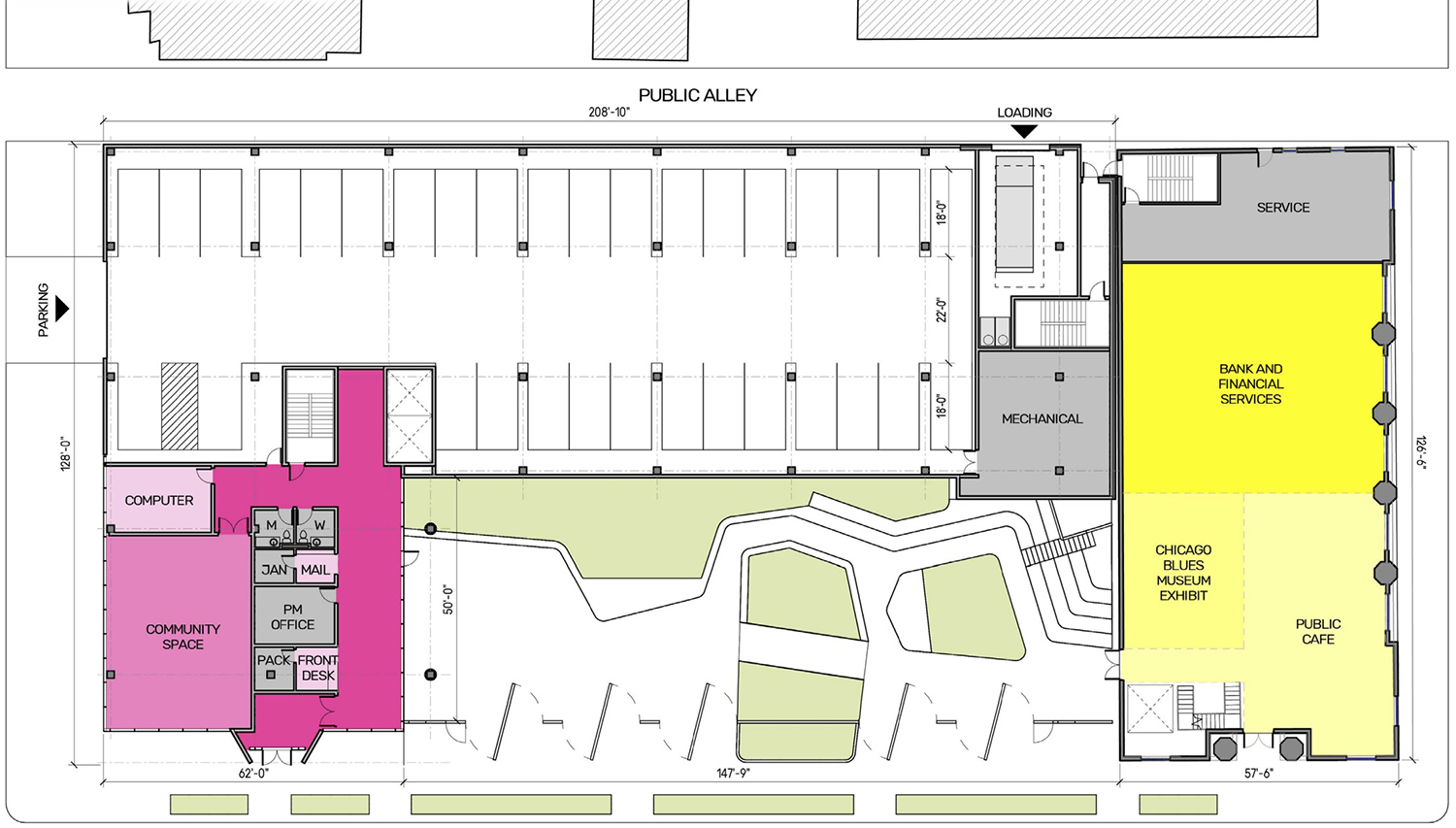 Ground Floor Plan for Austin United Alliance. Drawing by Valerio Dewalt Train, Latent Design, and Bauer Latoza
