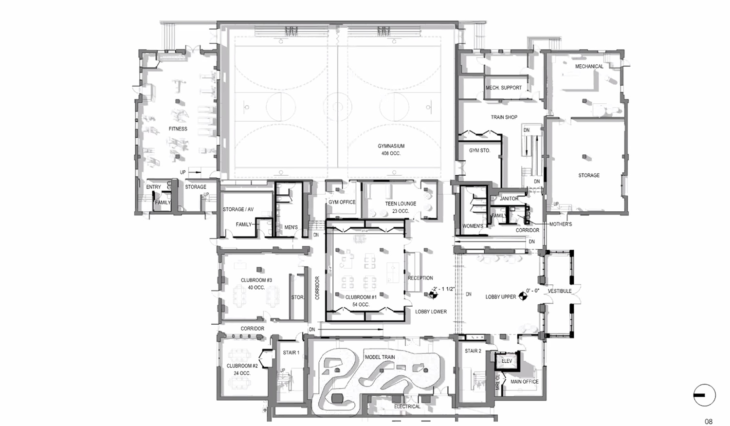 Ground Floor Plan for Clarendon Community Center. Drawing by Booth Hansen