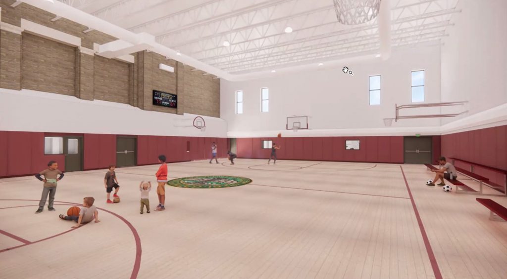 Gymnasium at Clarendon Community Center. Rendering by Booth Hansen