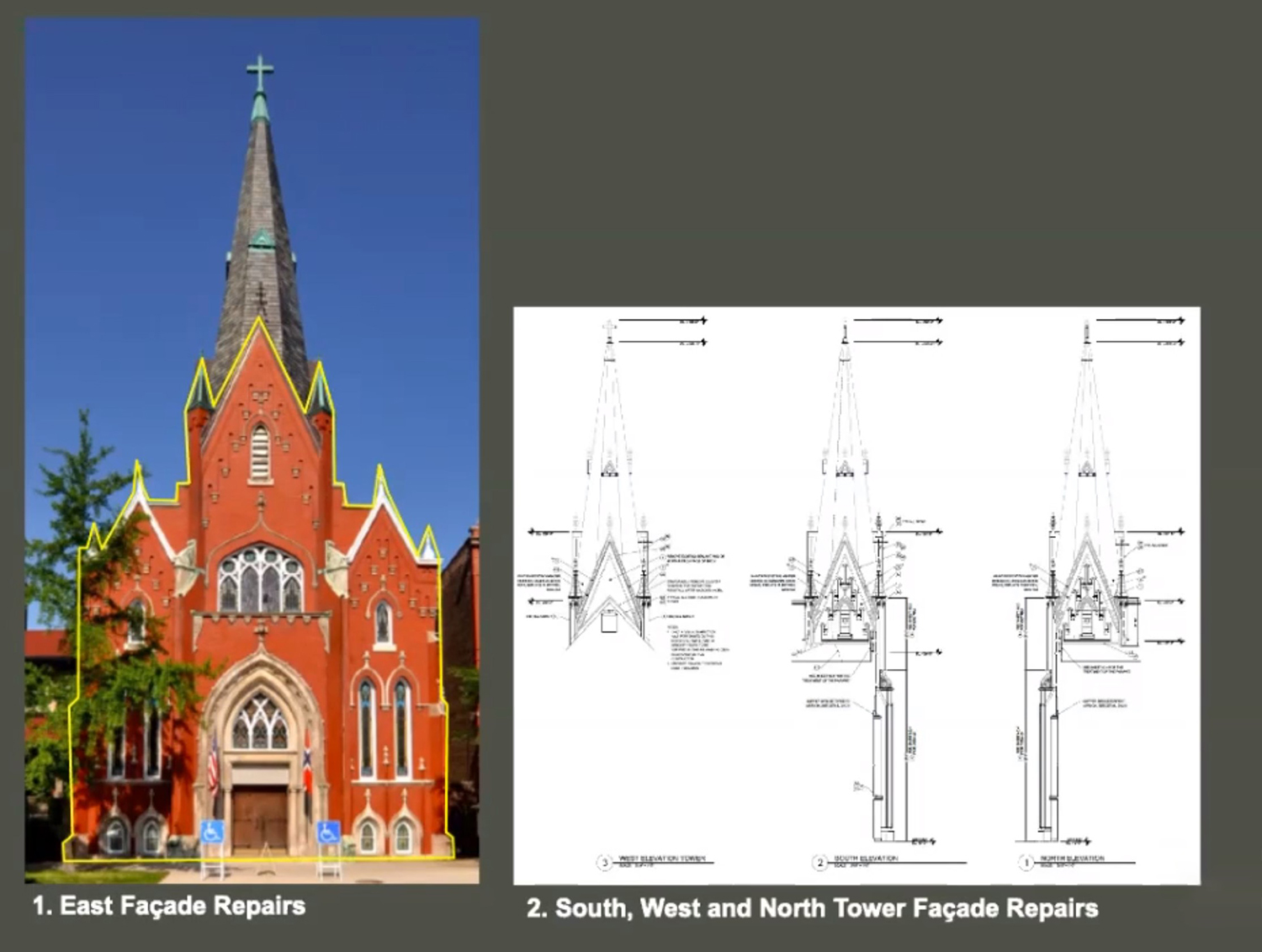 Planned Facade Repairs. Drawings by Wauters Design