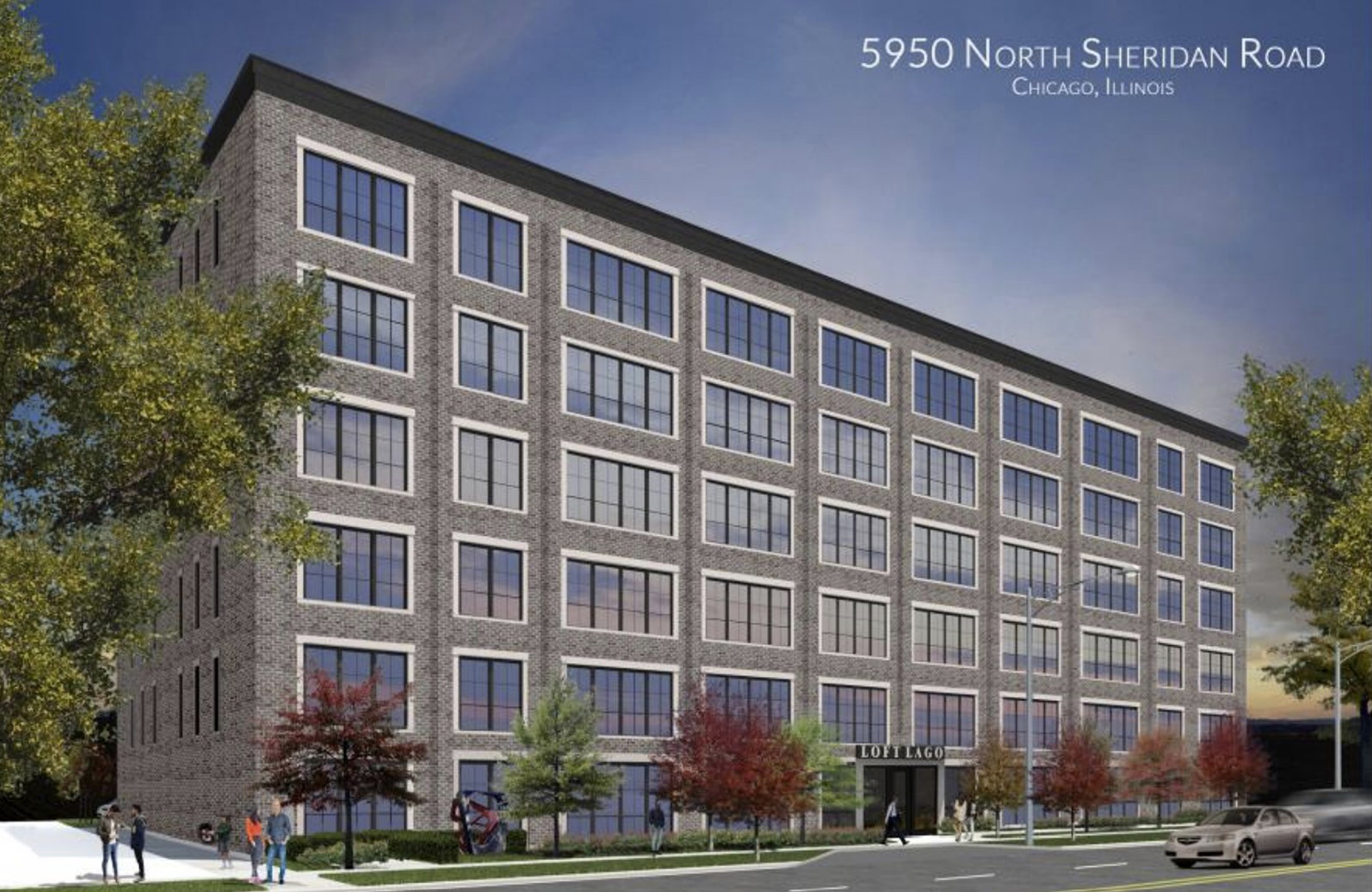 Previous Design of 5950 N Sheridan Road. Rendering by Hanna Architects