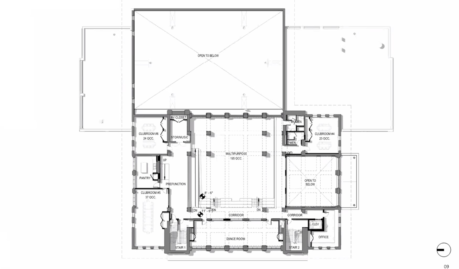 Second Floor Plan for Clarendon Community Center. Drawing by Booth Hansen