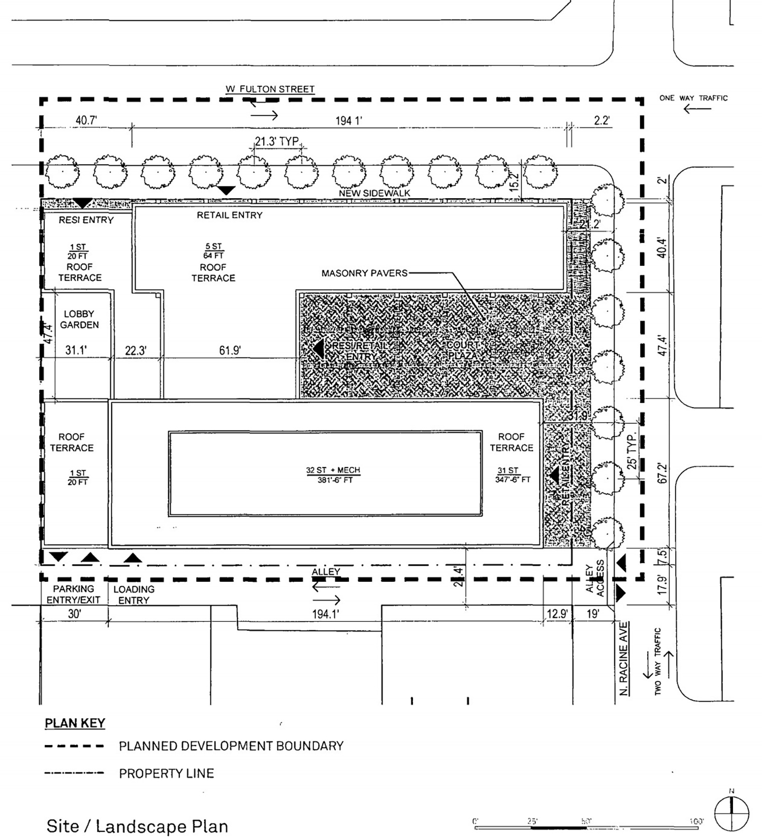 Site Plan for 1201 W Fulton Market. Drawing by Morris Adjmi Architects
