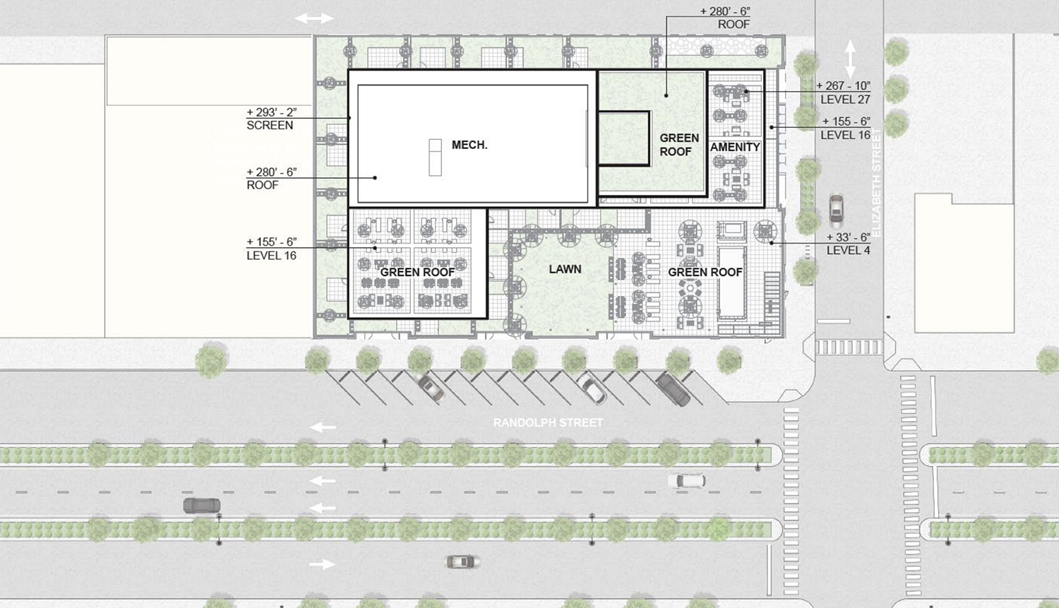 Site Plan for 160 N Elizabeth Street. Drawing by Thomas Roszak Architecture