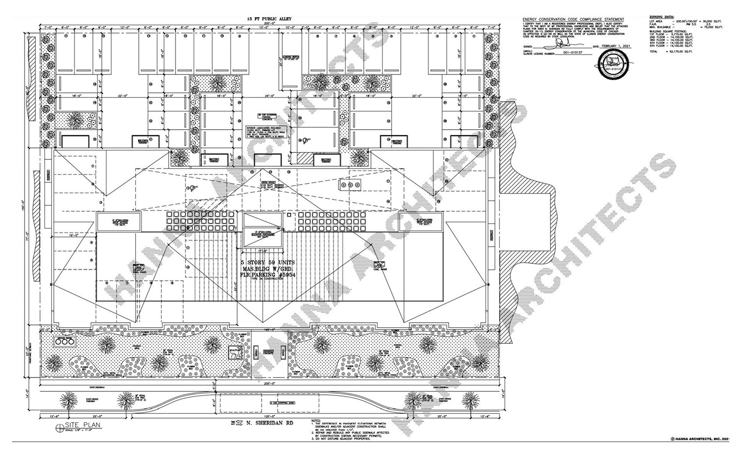 Site Plan for 5950 N Sheridan Road. Drawing by Hanna Architects