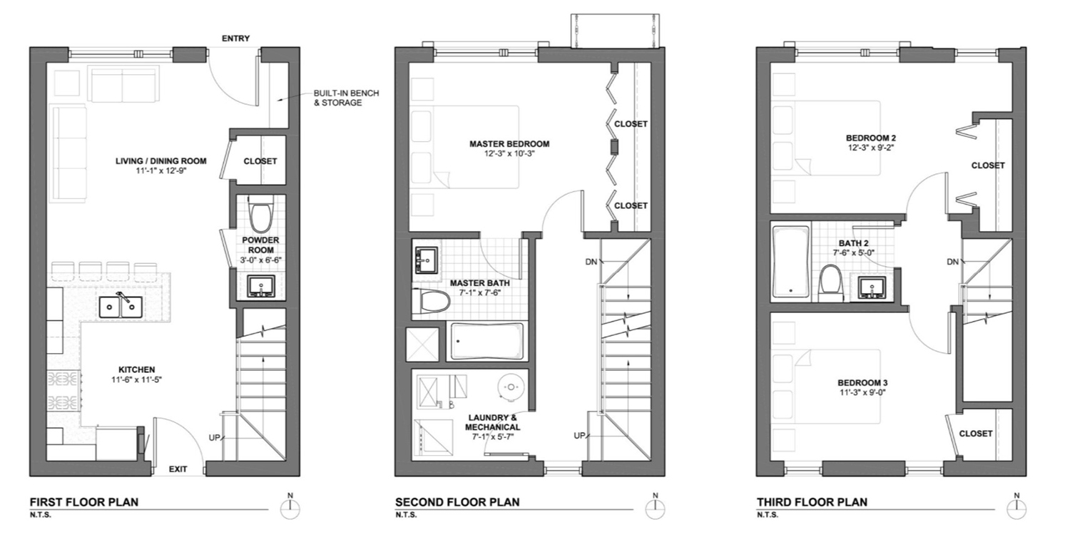 Typical Townhome Floor Plans. Drawings by Axios Architects