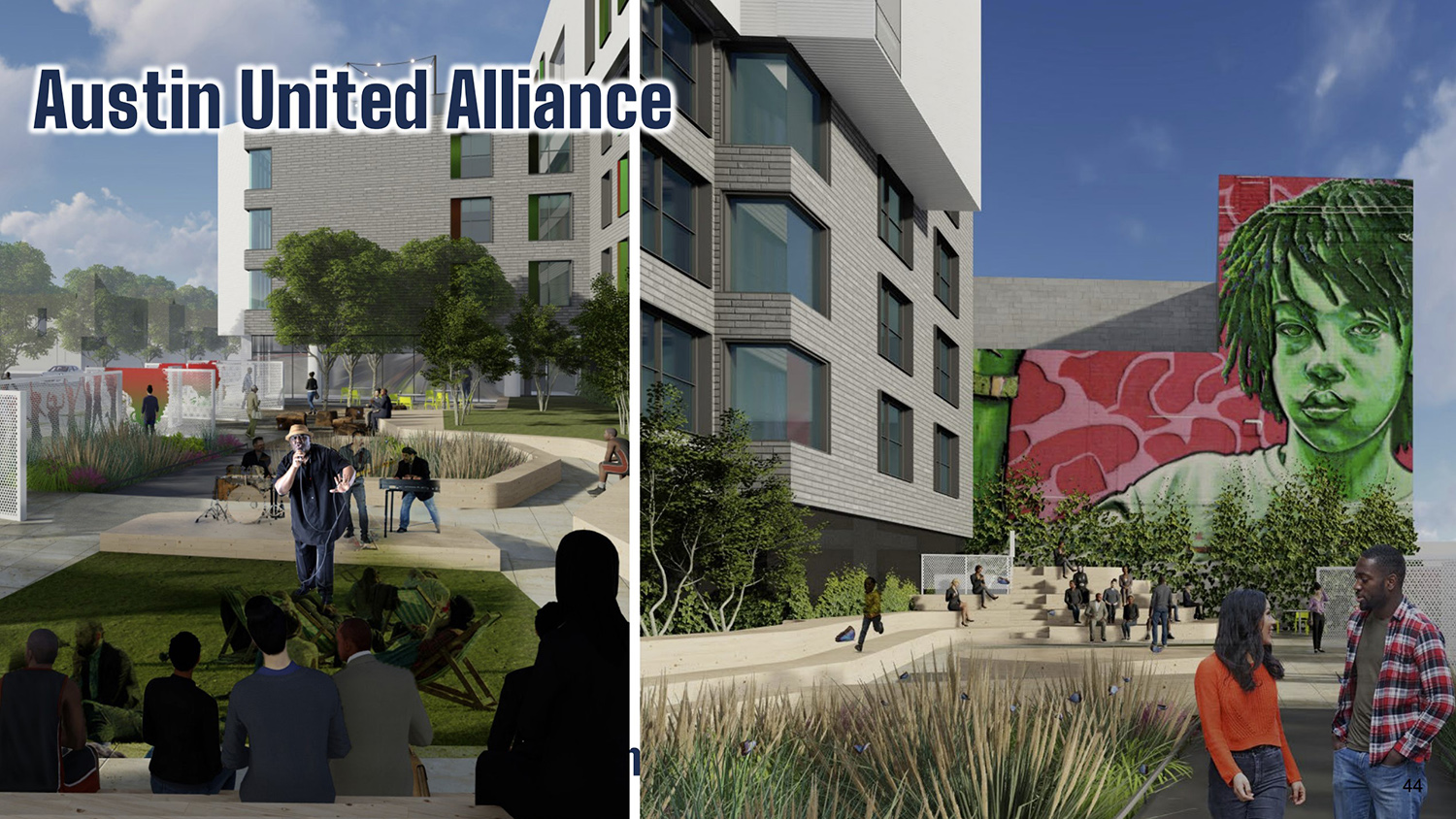 Views of Austin United Alliance. Renderings by Valerio Dewalt Train, Latent Design, and Bauer Latoza