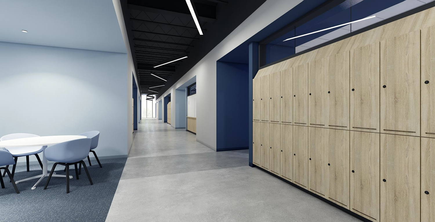 Corridor at Chicago Hope Academy at 731 S Washtenaw Avenue. Rendering by Team A