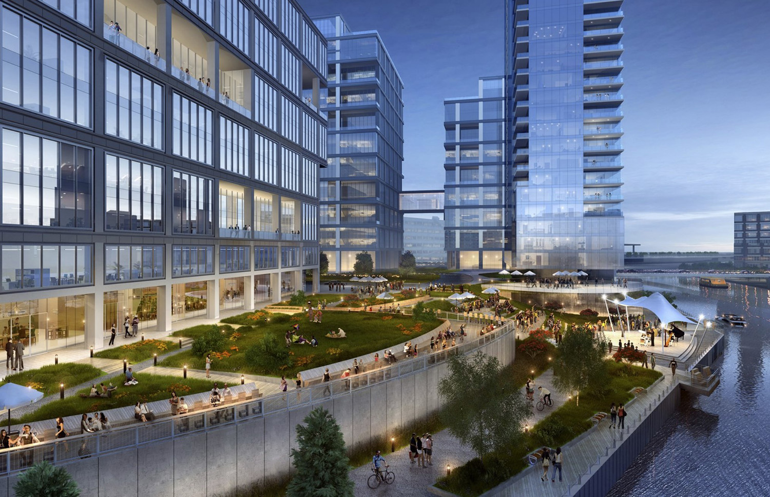 View of 700 at the River District. Rendering by Goettsch Partners