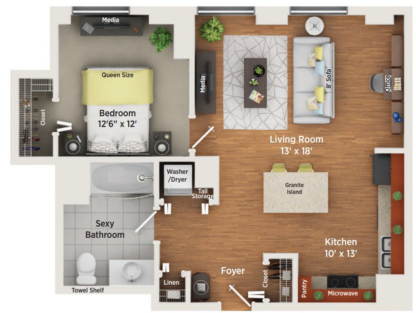 City Club Apartments MDA Phase II sample one-bedroom plan