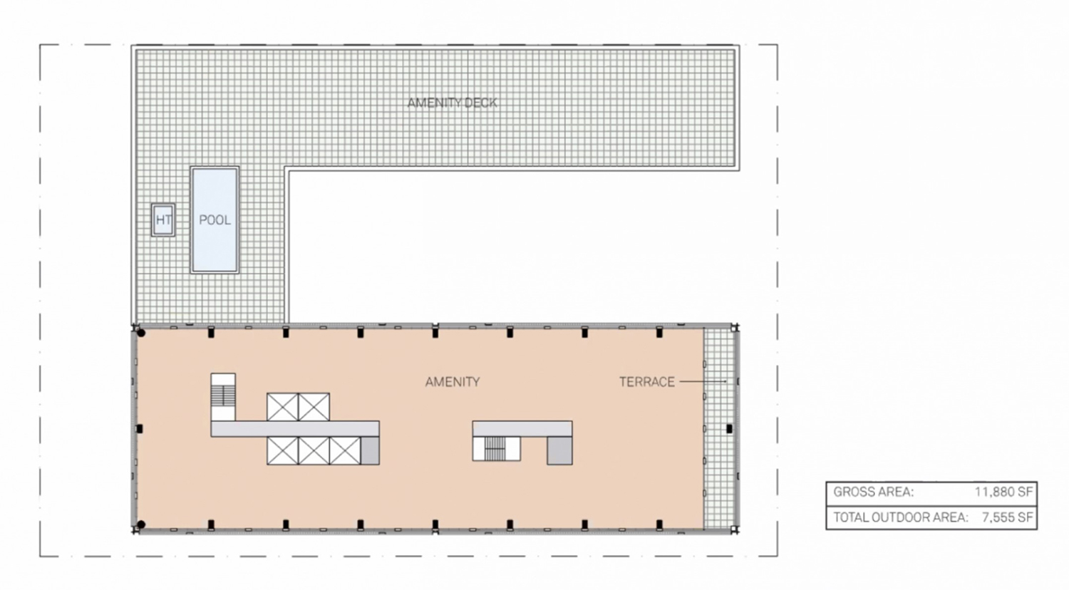 Amenity Level Floor Plan for 1201 W Fulton Market. Drawing by Morris Adjmi Architects