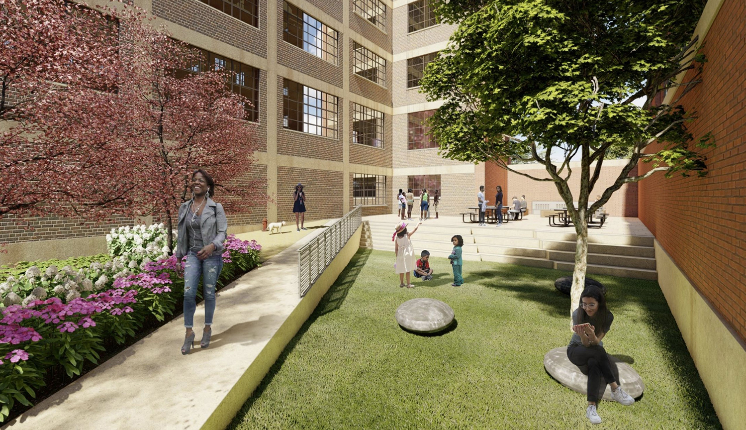 Courtyard at Parkview Lofts and Parkview Commerce. Rendering by FitzGerald Associates
