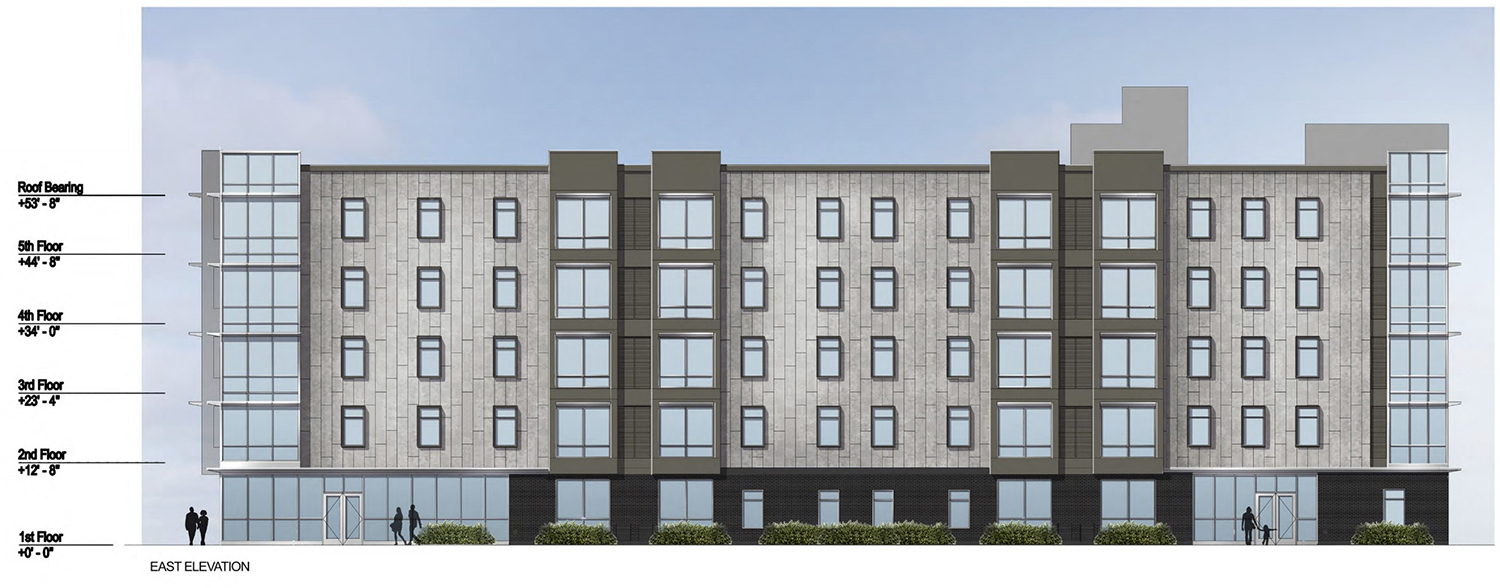 East Elevation for 6100 S Halsted Street. Drawing by RDL Architects and Johnson & Lee Architects