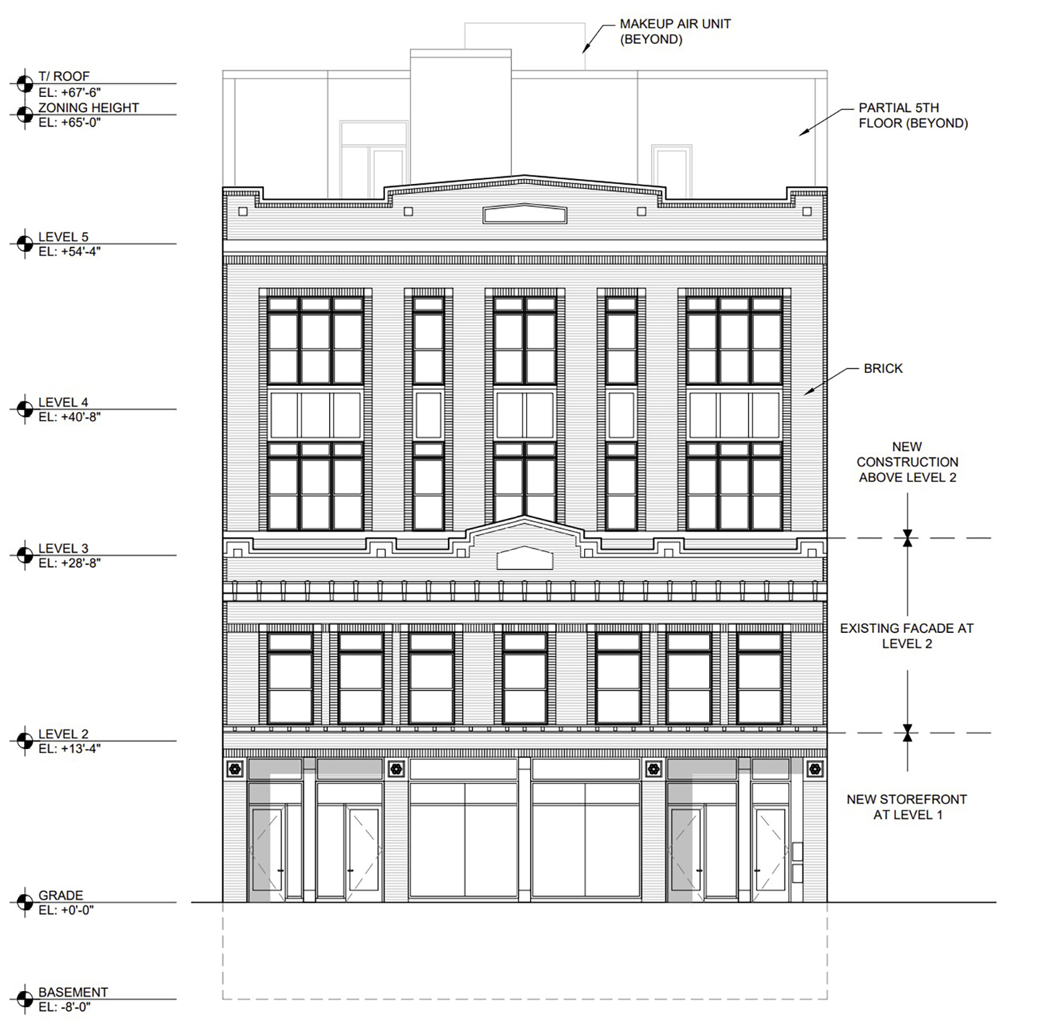 East Elevation of 3160 N Broadway. Drawing by Sullivan Goulette Wilson Architects
