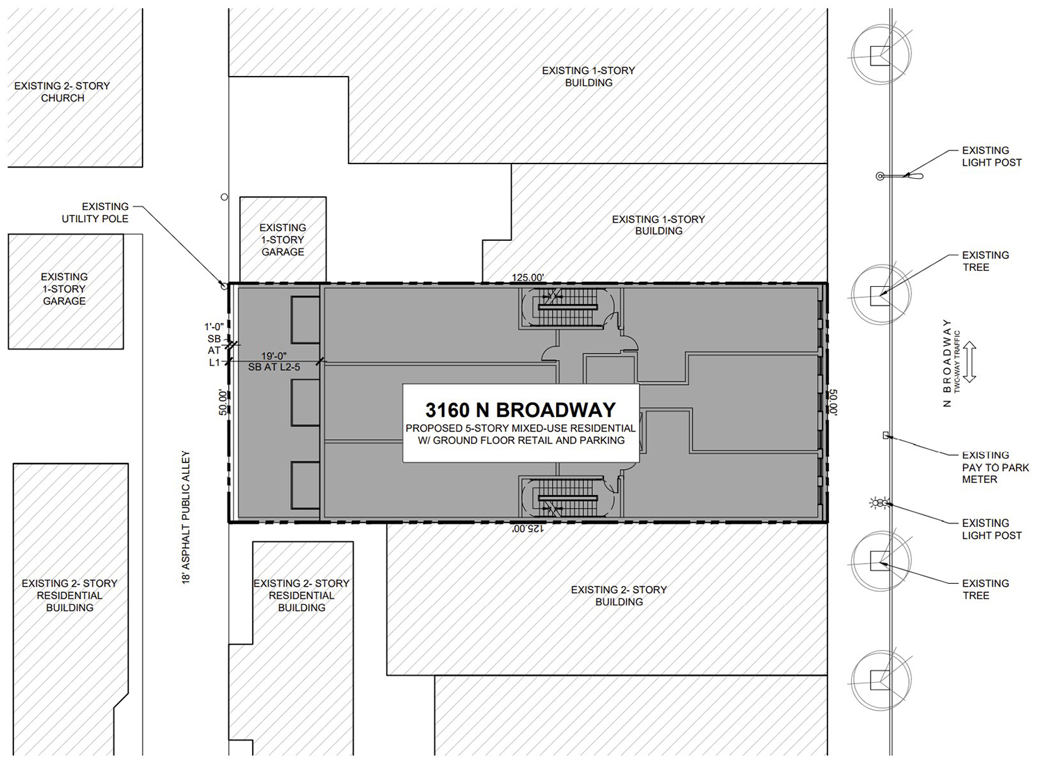 Site Plan of 3160 N Broadway. Drawing by Sullivan Goulette Wilson Architects