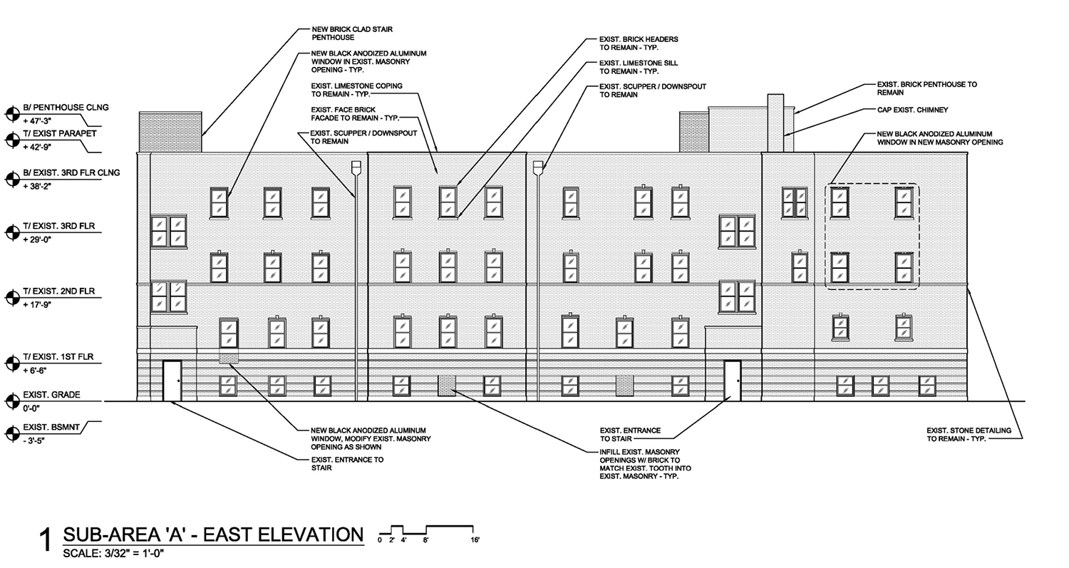 East Elevation for 2219 N Hamilton Avenue. Drawing by SPACE Architects + Planners