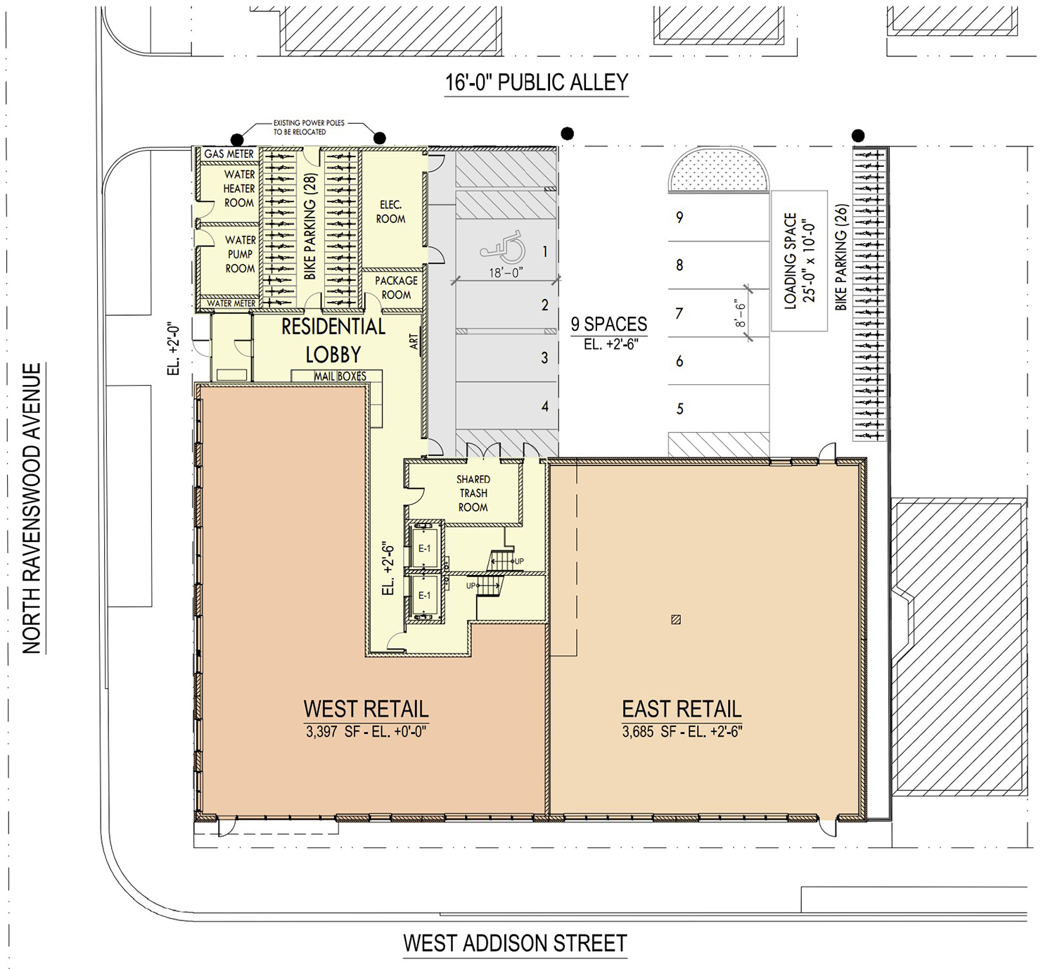 Ground Floor Plan for 3601 N Ravenswood Avenue. Drawing by Hirsch MPG
