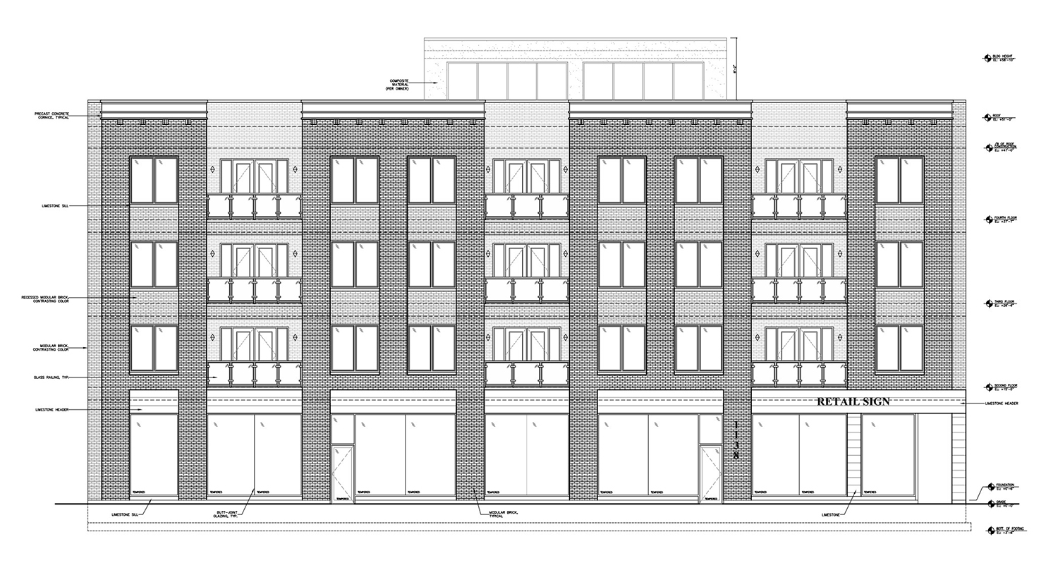 South Elevation for 1138 W Belmont Avenue. Drawing by Red Architects