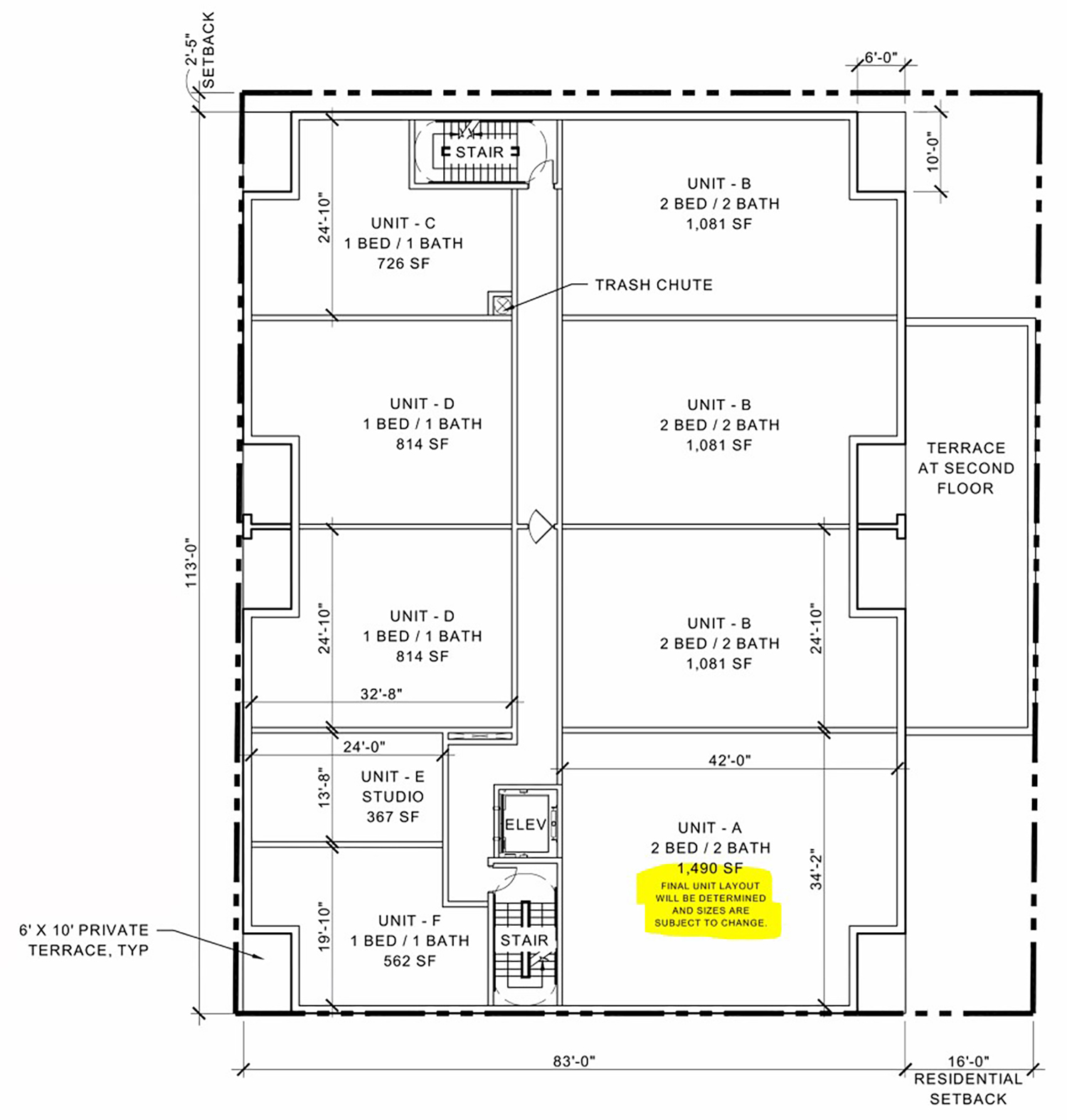 Typical Residential Floor Plan for 2250 W Irving Park Road. Drawing by Sullivan, Goulette, and Wilson Architects