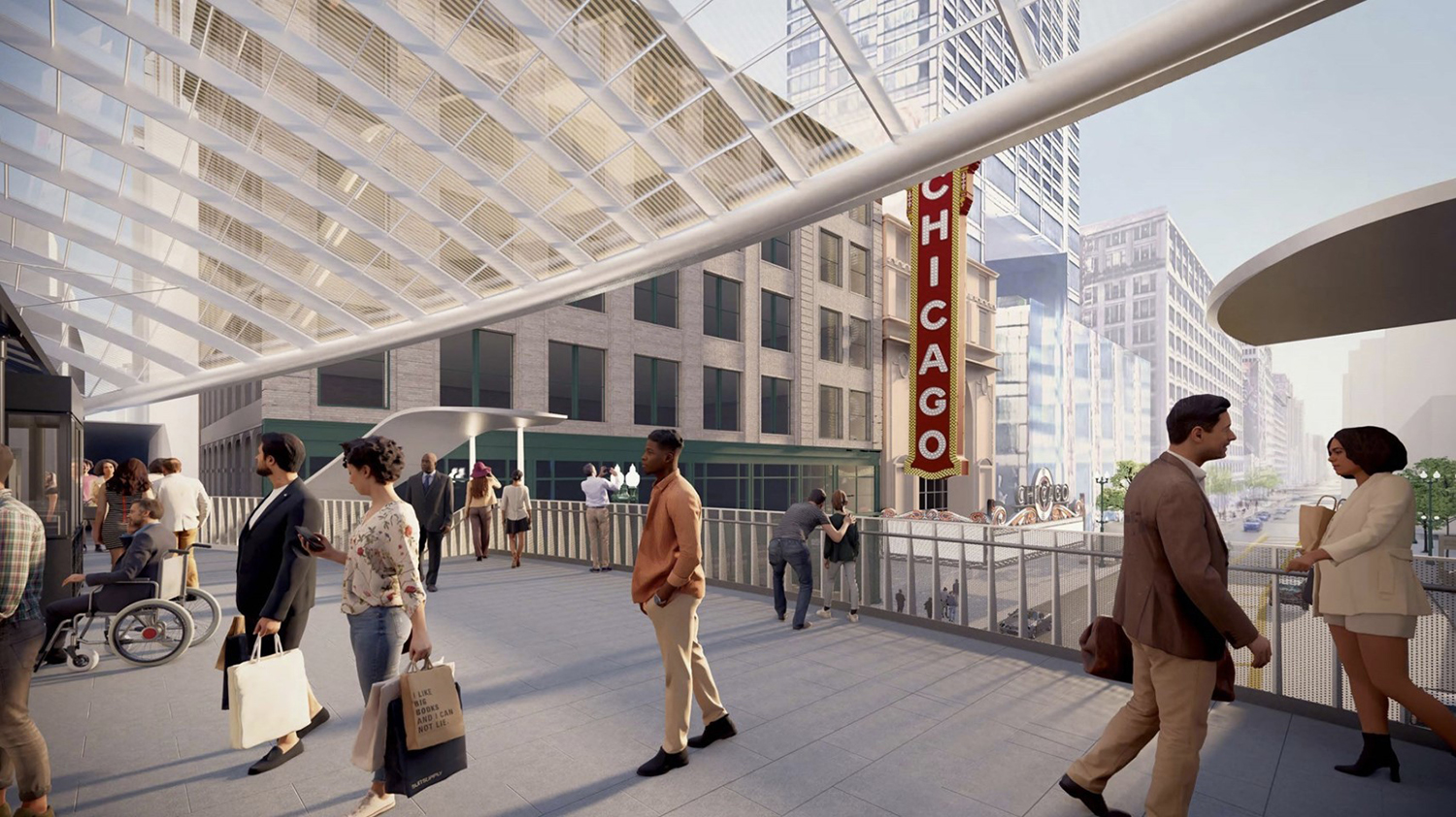 View of Rebuilt State/Lake CTA L Station. Rendering by SOM
