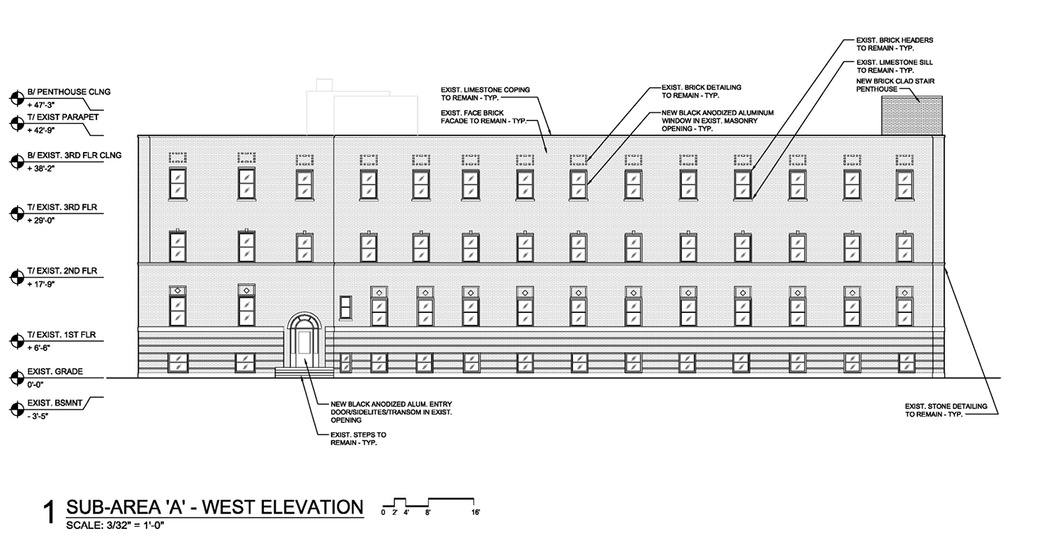 West Elevation for 2219 N Hamilton Avenue. Drawing by SPACE Architects + Planners