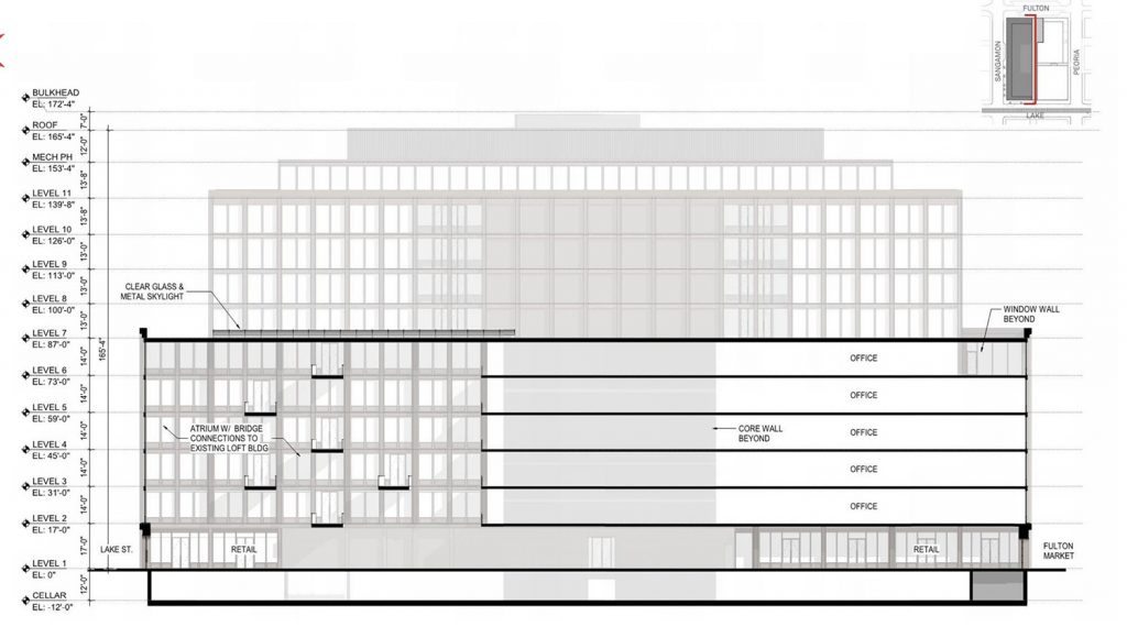 Building Section Through Atrium at 917 W Fulton Market. Drawing by Morris Adjmi Architects