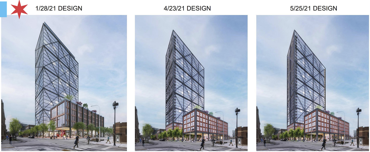 Design Progression of 1215 W Fulton Market. Renderings by Morris Adjmi Architects