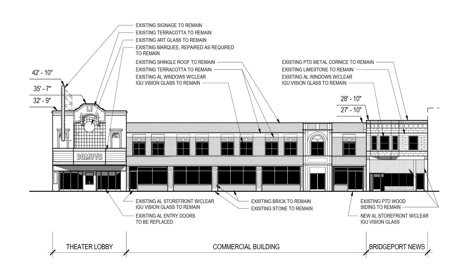 East Elevation for Ramova Theater at 3518 S Halsted Street. Drawing by O'Riley Office