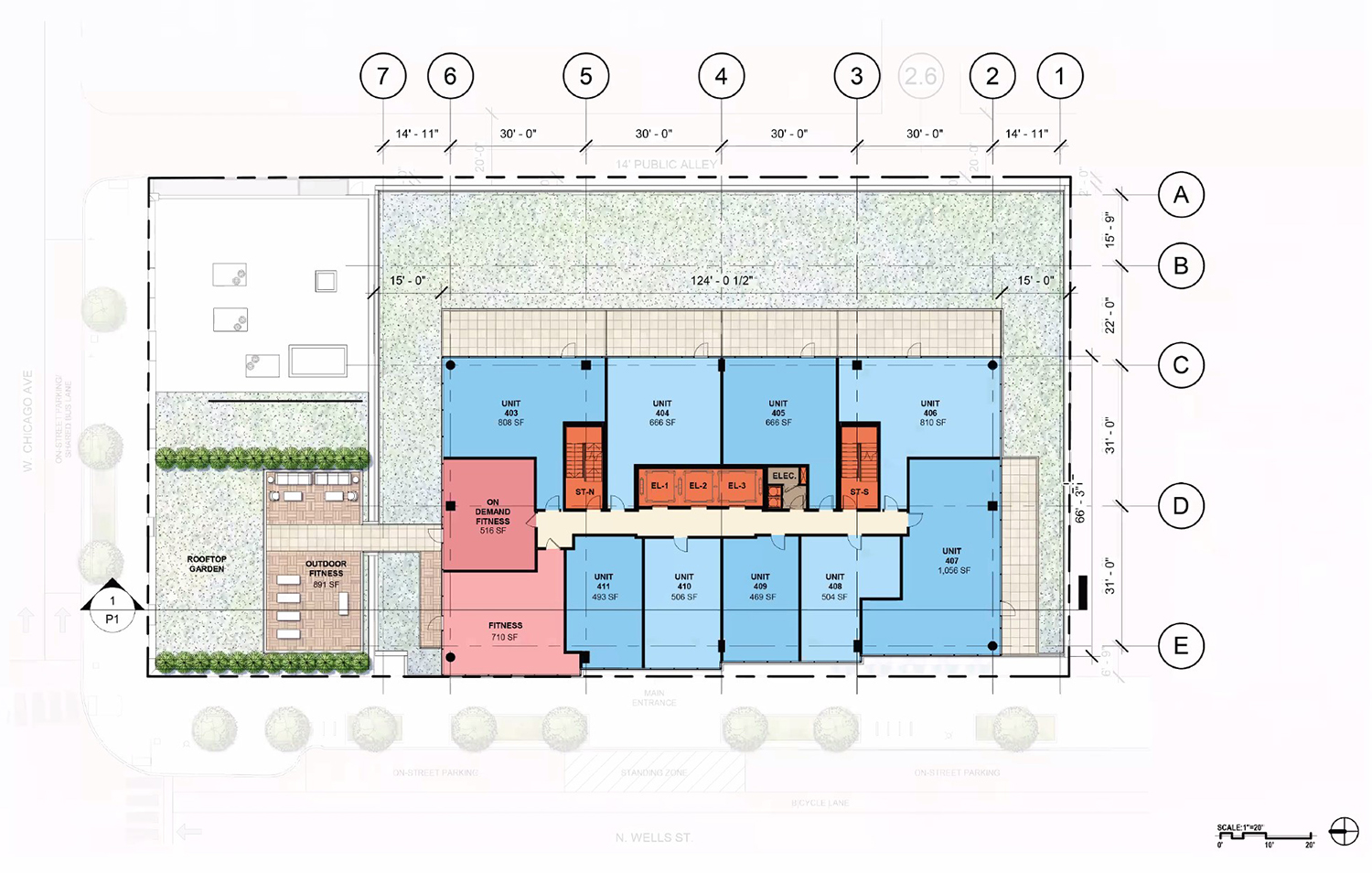 Fourth Floor Plan for 741 N Wells Street. Drawing by Antunovich Associates