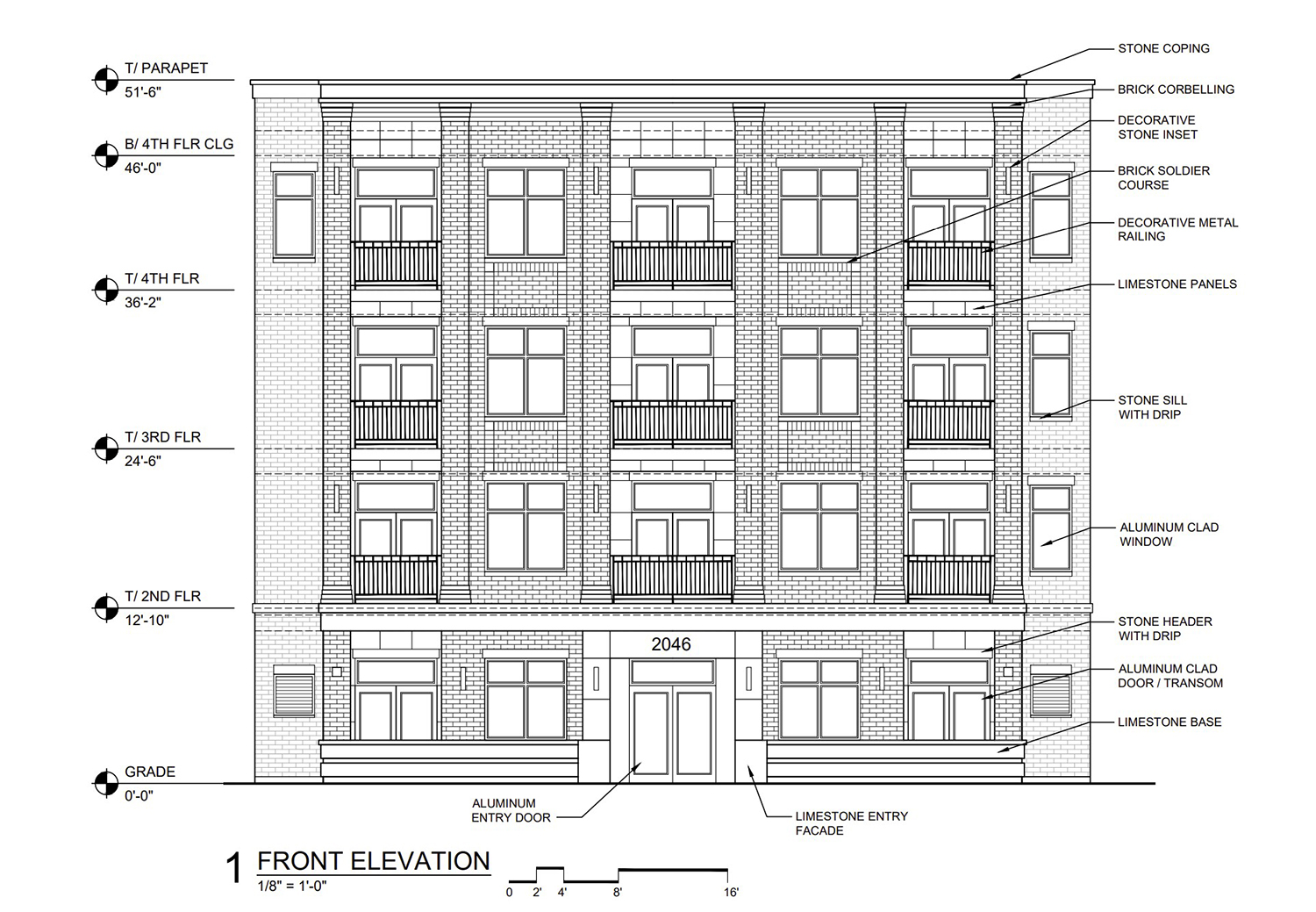 Front Elevation of 2046 W Irving Park Road. Drawing by SPACE Architects + Planners