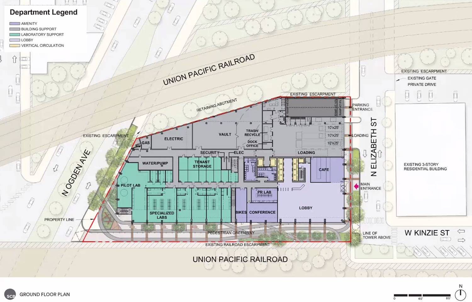 Ground Floor Plan for 400 N Elizabeth Street. Drawing by SCB