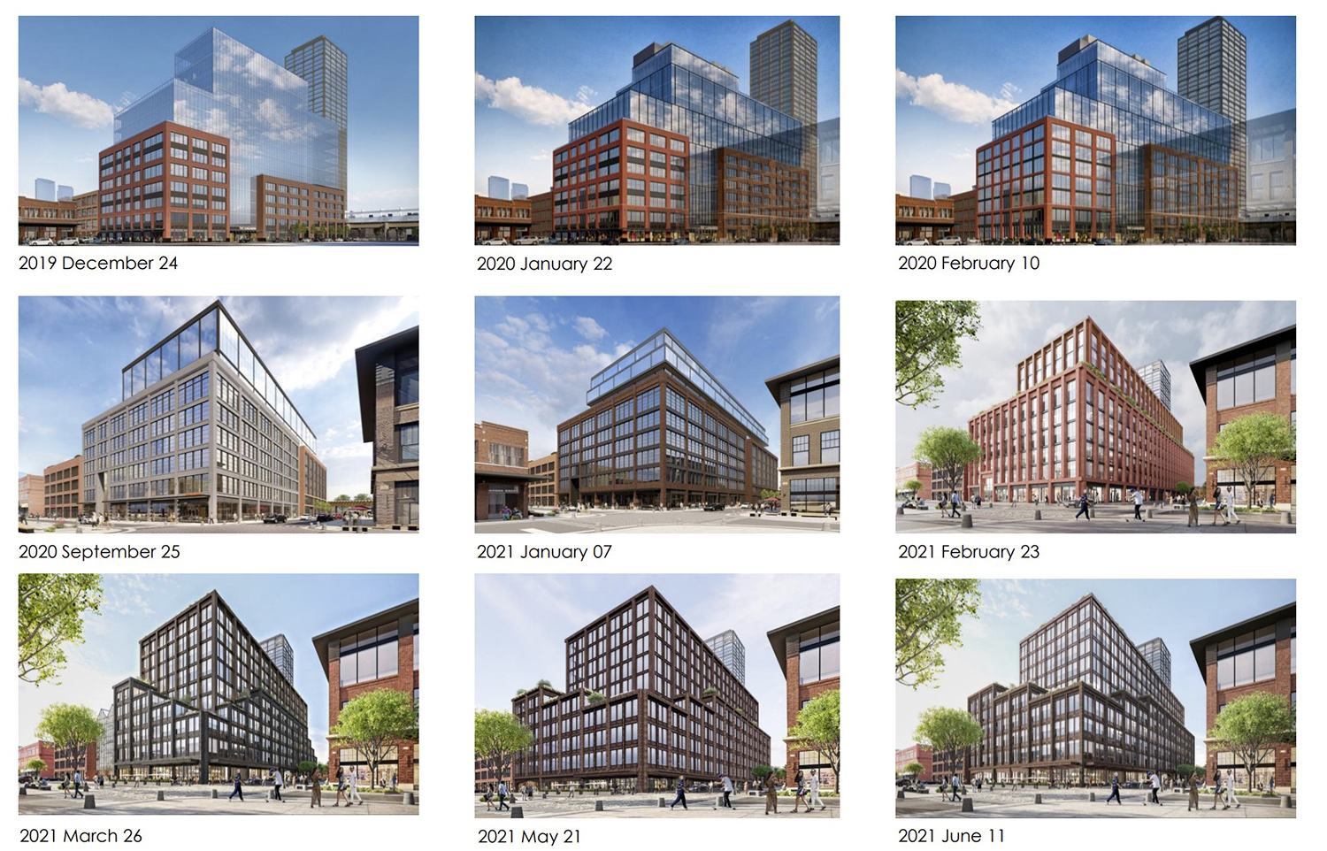 History of Design Revisions for 917 W Fulton Market. Renderings by Morris Adjmi Architects