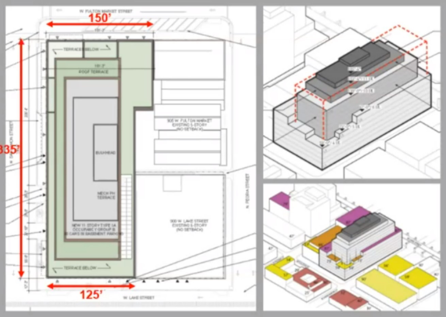 Massing Diagrams of 917 W Fulton Market. Diagrams by Morris Adjmi Architects