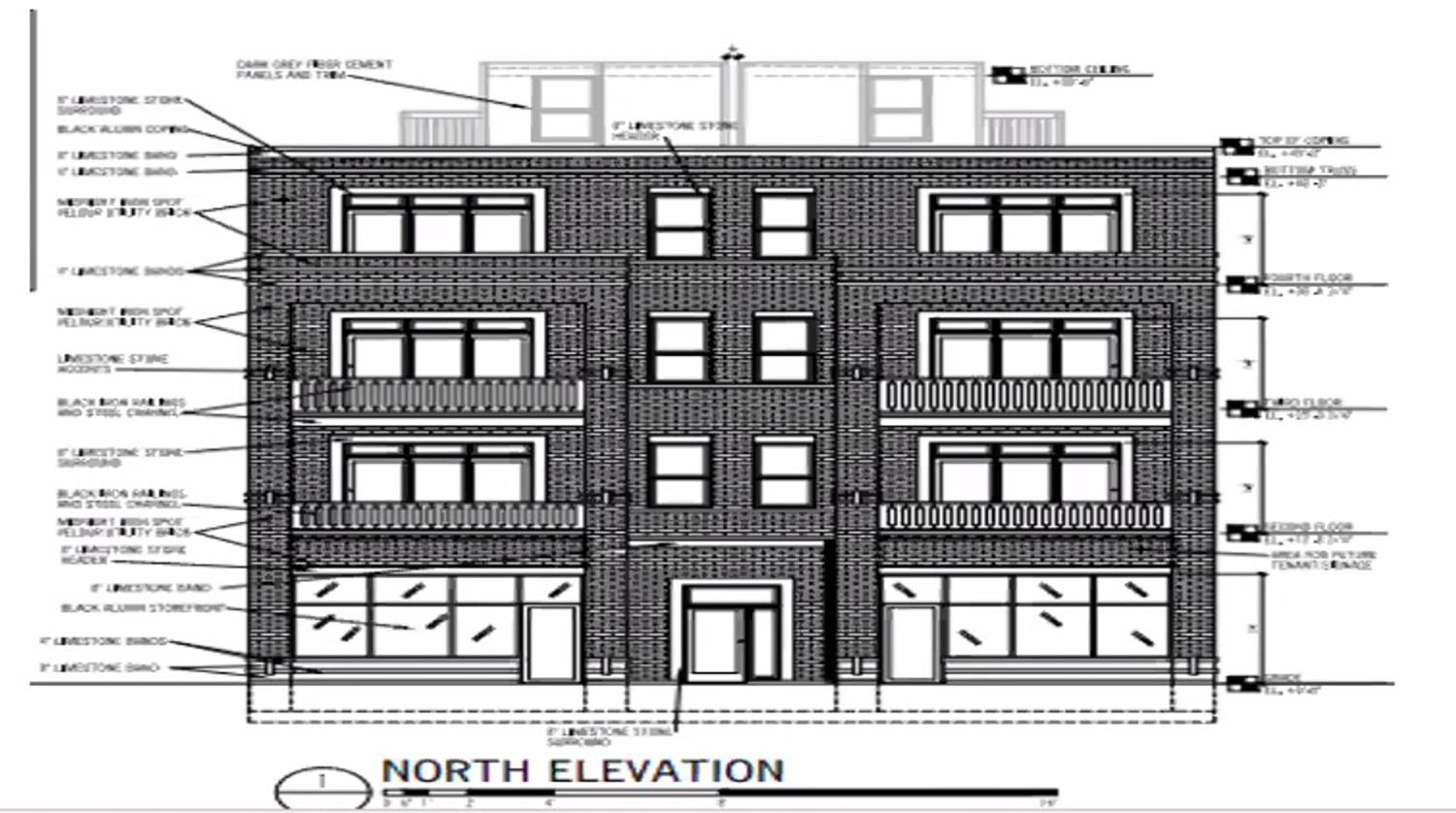 North Elevation for 2913 W Belmont Avenue. Drawing by 360 Design Studio