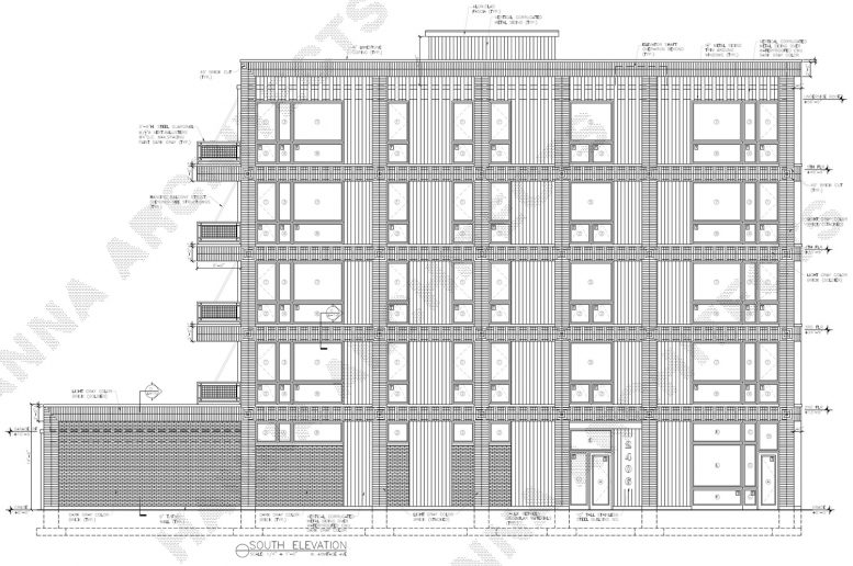 South Elevation of 2406 W Armitage Avenue. Drawing by Hanna Architects