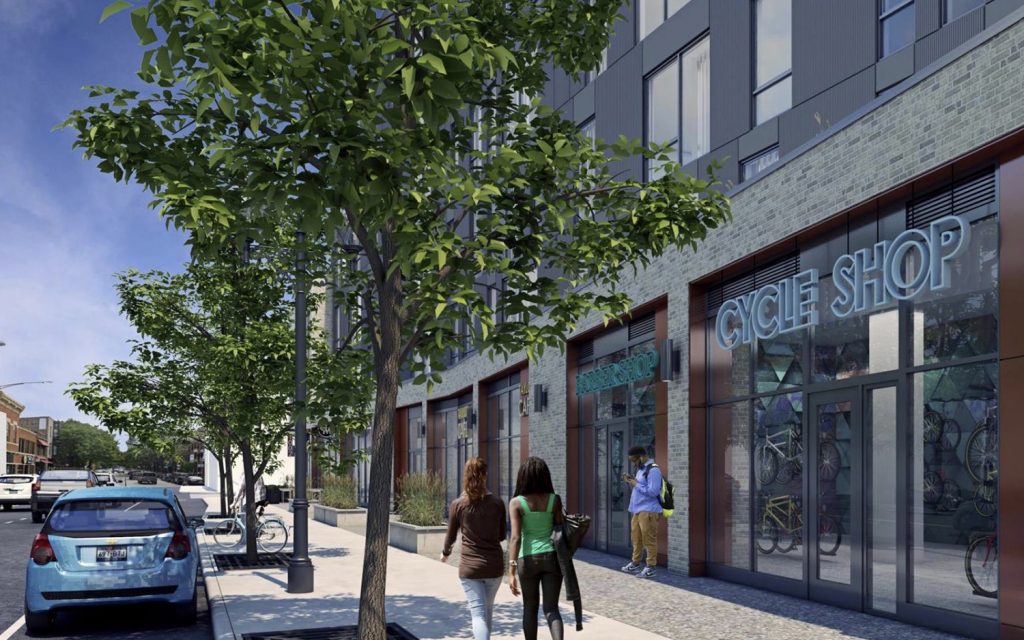 Street View of 1002 S Racine Avenue at Roosevelt Square 3B. Rendering by Moody Nolan and LBBA