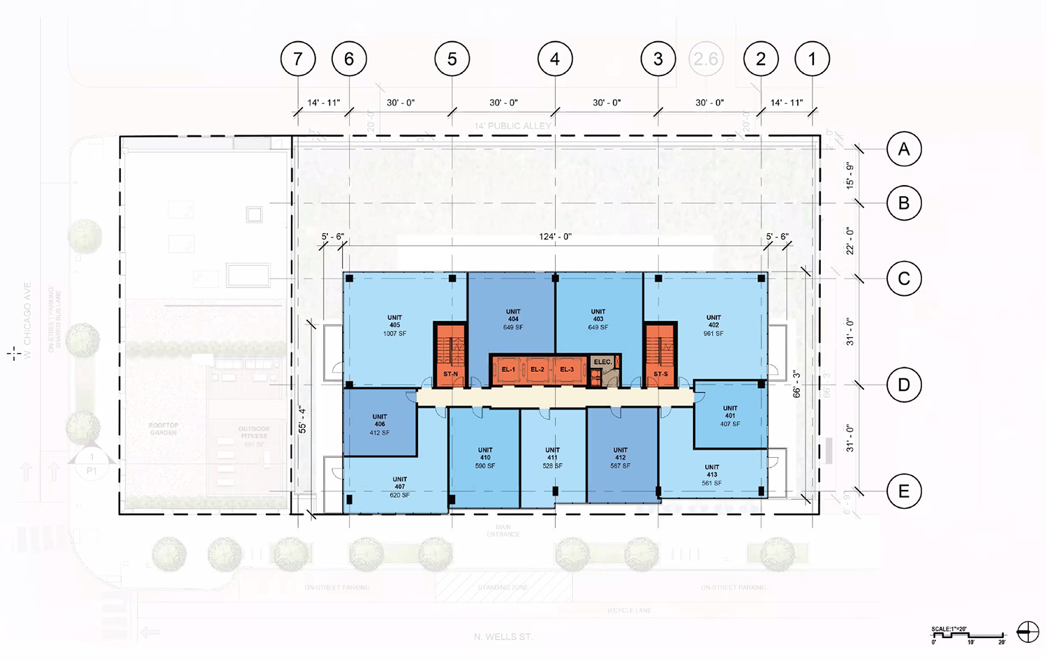 Typical Floor Plan for 741 N Wells Street. Drawing by Antunovich Associates