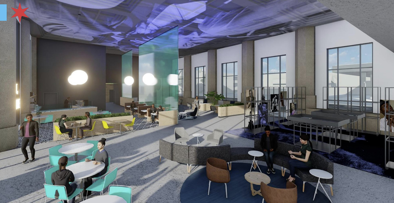 Bank Building Interior at 5200 W Chicago Avenue. Rendering by Latent Design