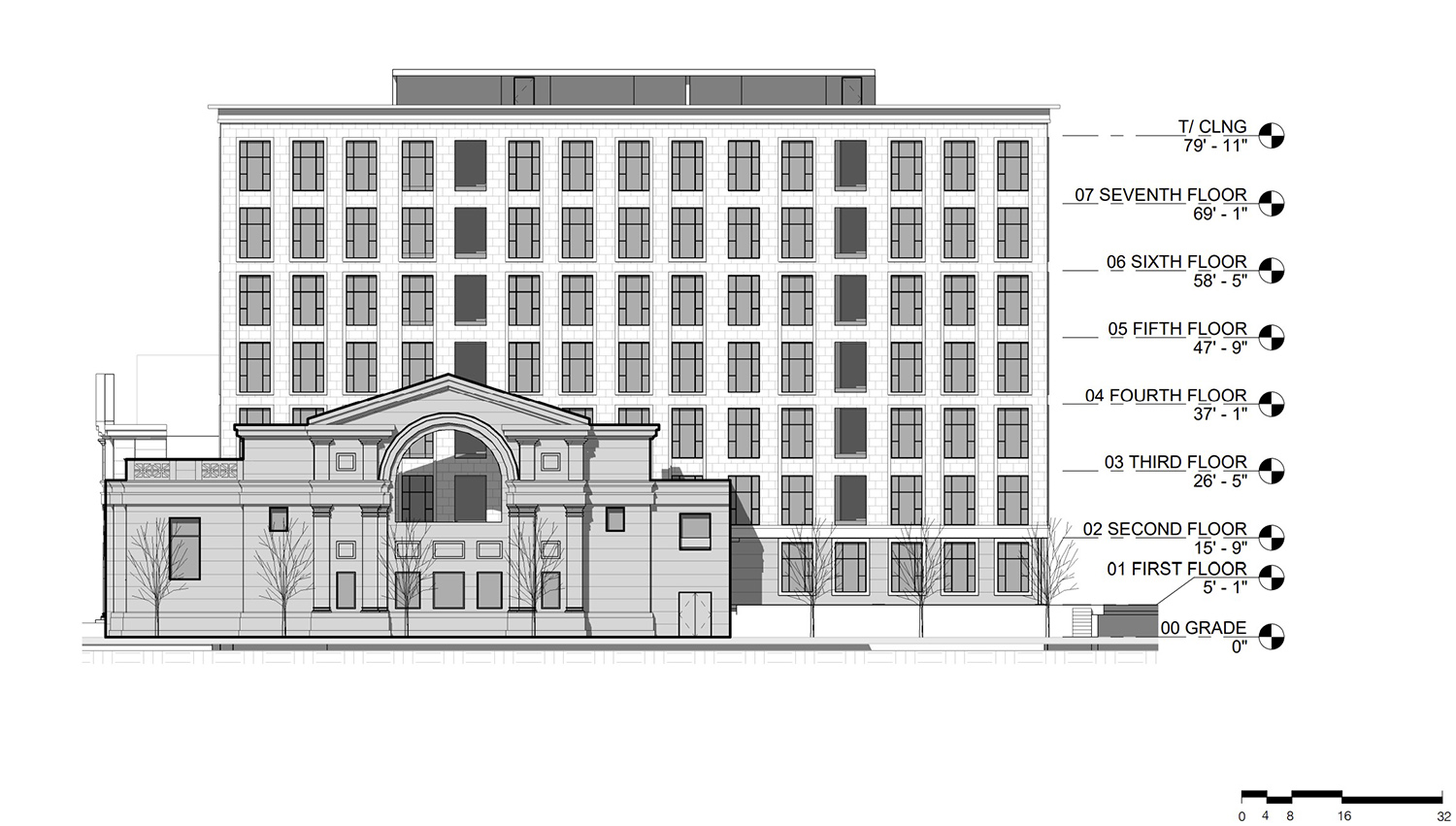 East Elevation for 2700 N Pine Grove. Drawing by Booth Hansen