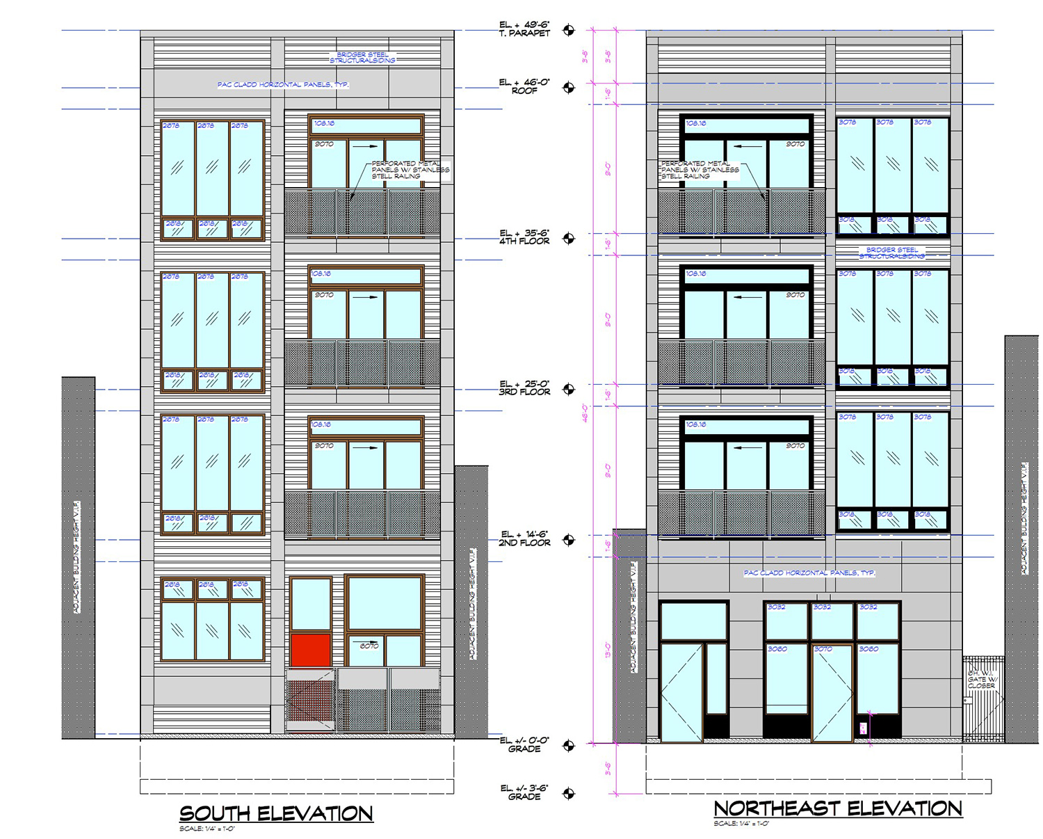 Elevations of 3244 N Lincoln Avenue. Drawing by Lazlo Simovic Architects