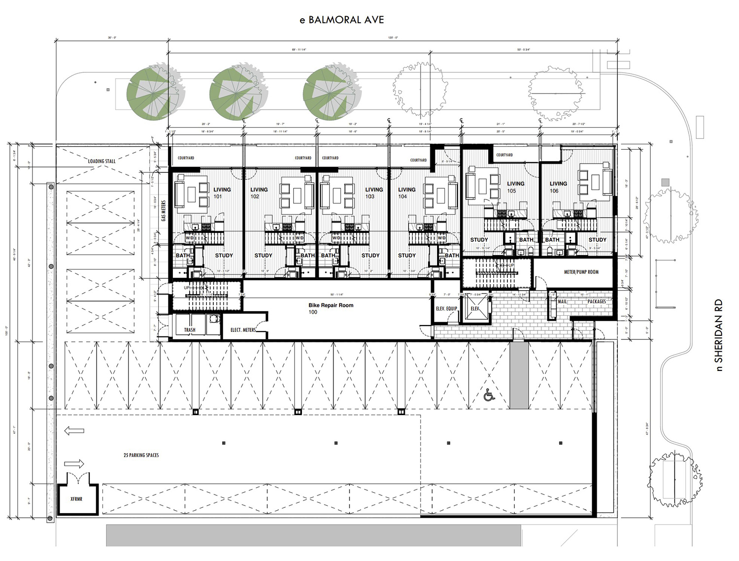 Ground Floor Plan for 5354 N Sheridan Road. Drawing by 2RZ Architecture