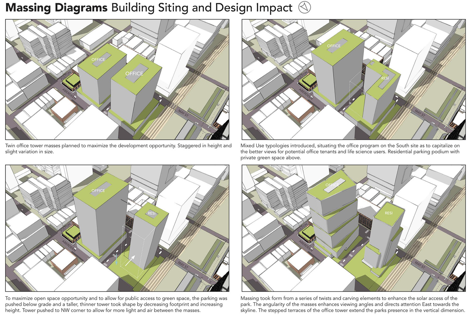 Massing Diagrams of 1112 W Carroll Avenue and 315 N May Street. Diagrams by ESG Architects