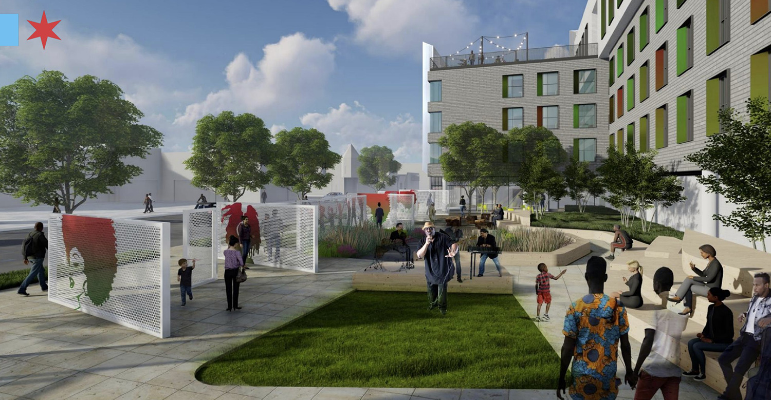 Plaza at 5200 W Chicago Avenue. Rendering by VDT and Latent Design