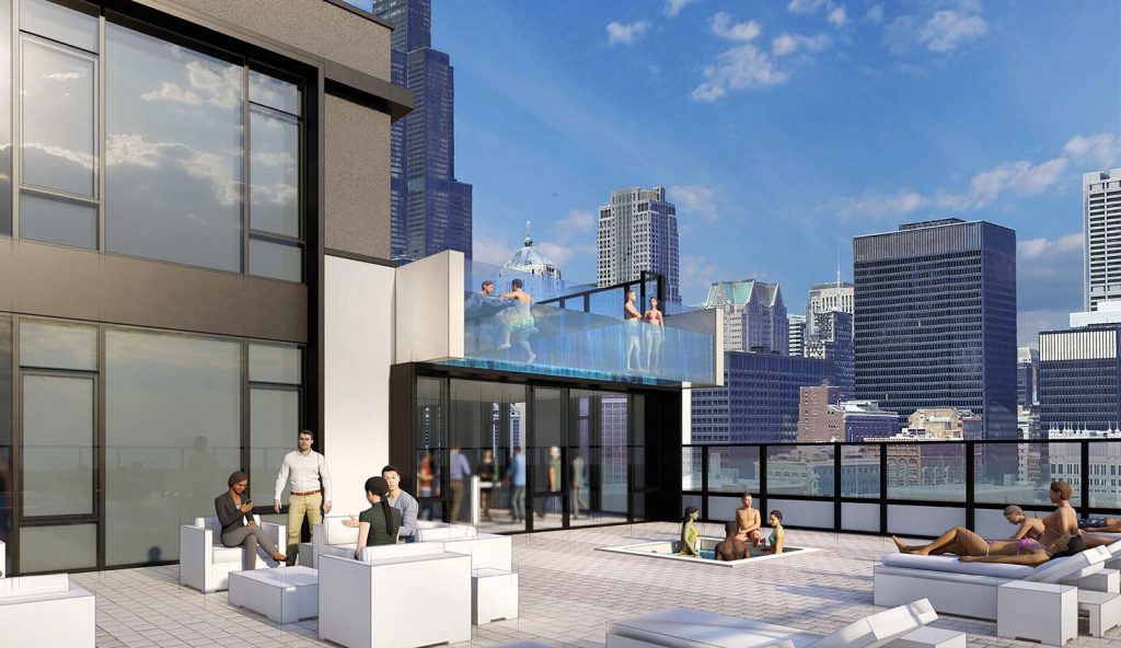 View of Amenity Deck at 630 S Wabash Avenue. Rendering by Antunovich Associates